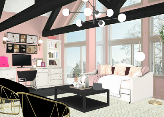 Pink Study Room Design Rendering
