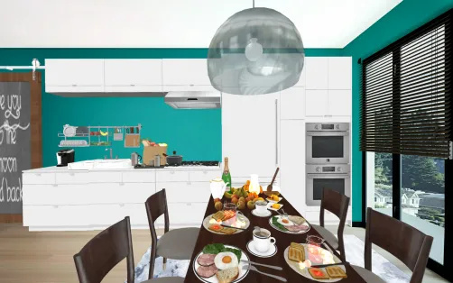 Small Turquoises Kitchen & Dining Area 