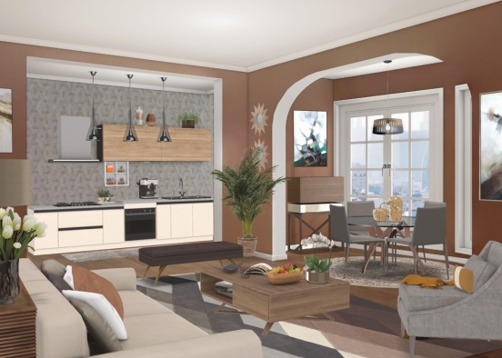 Small Apartment, kitchen and living room  Design Rendering