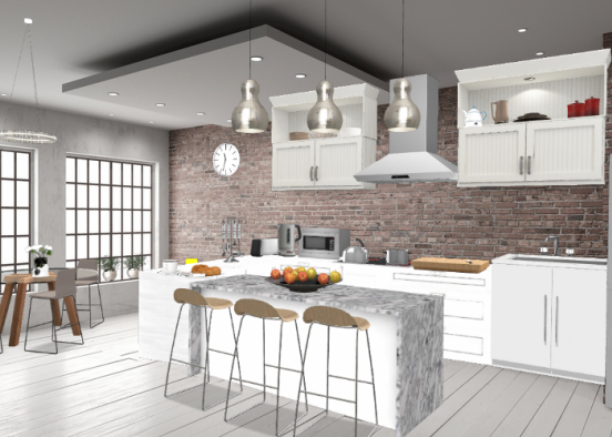 Open white kitchen Design Rendering