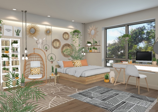 This is a recreation od my room ,it is very similar.🌵🌱🌿🌾The theme od Bohimien ( Boho). Design Rendering