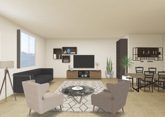 brown living room Design Rendering