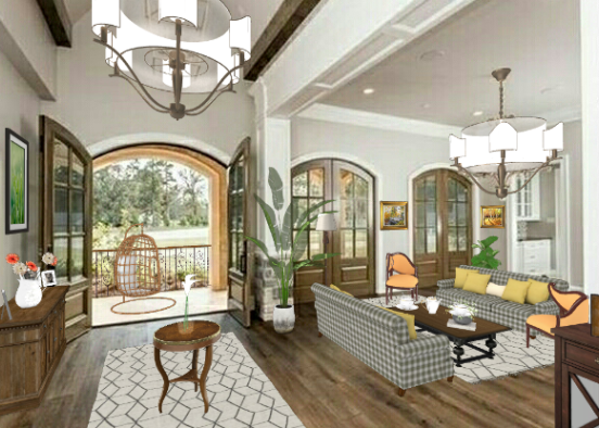 Hall and livingroom in a farm somewhere in Louisiana Design Rendering