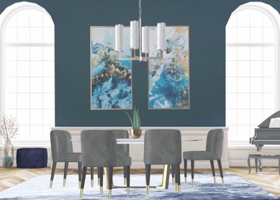 Modern Blue Dining Room  Design Rendering