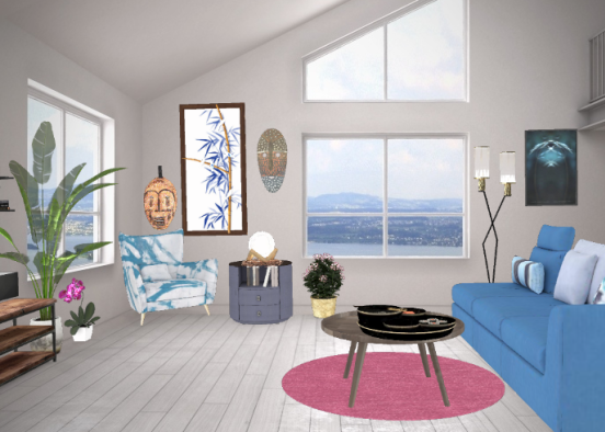 Blue and Pink Living  Design Rendering