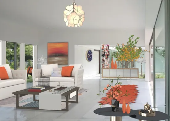 living room orange Design Rendering