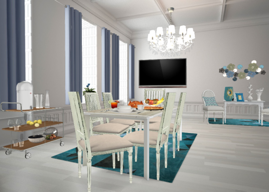 Blue and White  dining room  Design Rendering