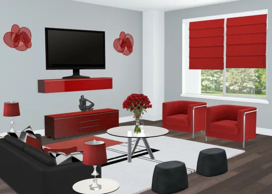 Red and Black Living Room Design Rendering