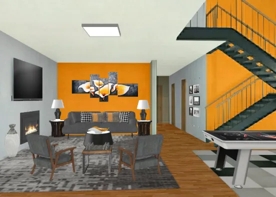Basement Seating and Rec Area Design Rendering