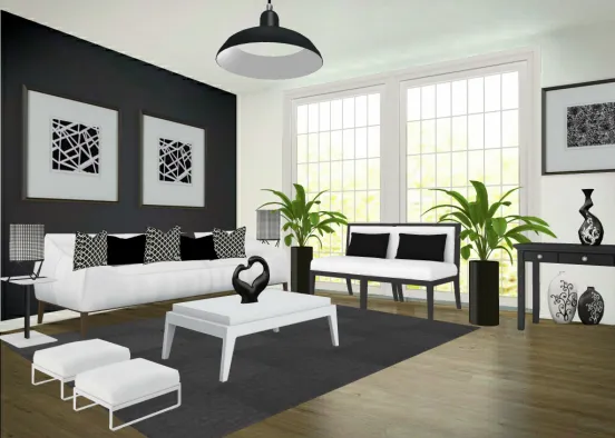 Black & White Living Room Design Rendering