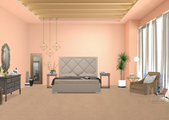 warm pink and gray bedroom Design Rendering