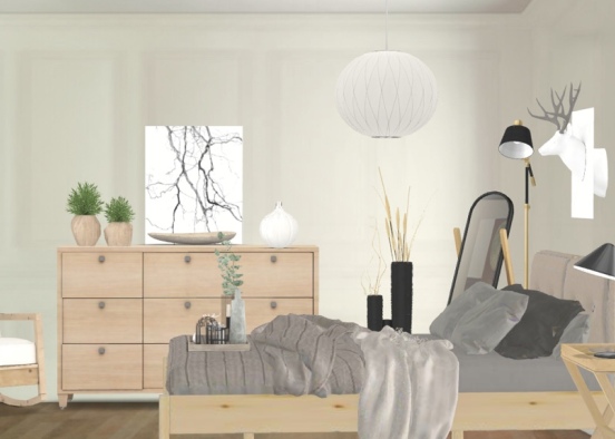 Scandinavian naturalwood bedroom  Design Rendering