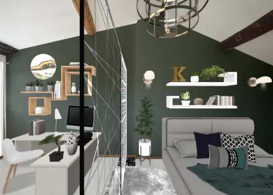 Dormitorio con verde Design Rendering