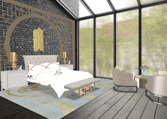 white black and gold bedroom Design Rendering