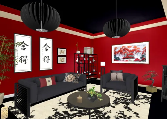 Modern asian living room Design Rendering