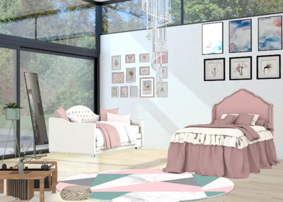 Pink girl teenage bedroom Design Rendering