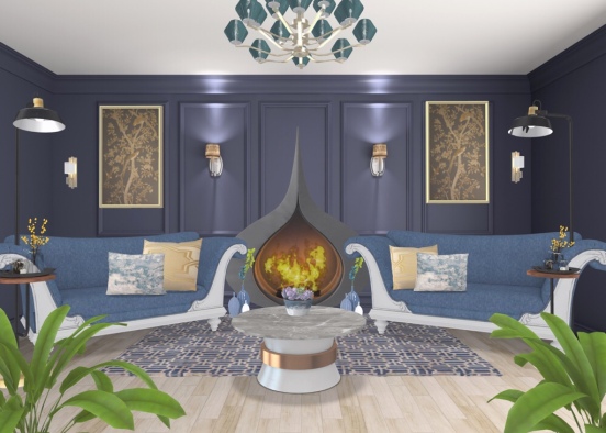 blue living room Design Rendering