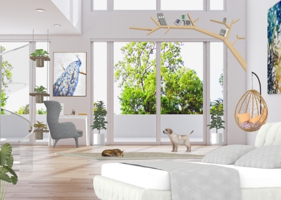 my white room with greens and greys  Design Rendering