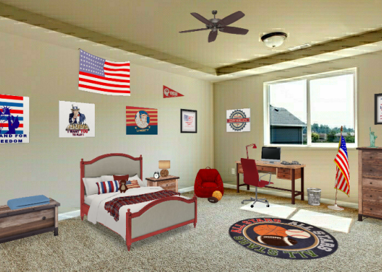 American Themed Bedroom  Design Rendering