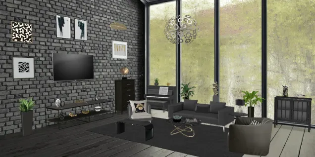 Elegant and Sleek Black, White, and Gold Living Room