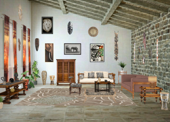 African Living Room Design Rendering