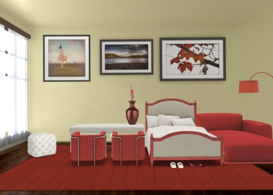 A Simple Red Bedroom Design Rendering