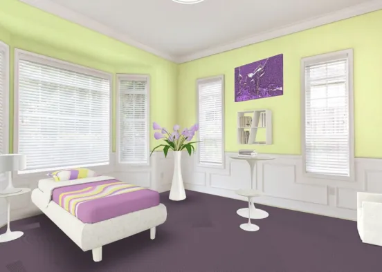 Green and Purple Bedroom Design Rendering
