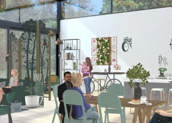 Modern greenish Cafeteria , please give your opinions & advices  Design Rendering