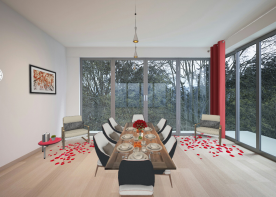 Roses in Red Room  Design Rendering