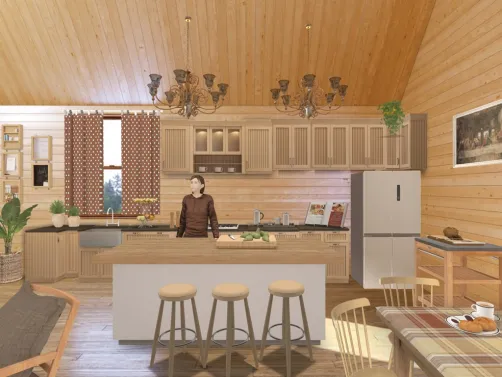 Log Cabin Kitchen. 