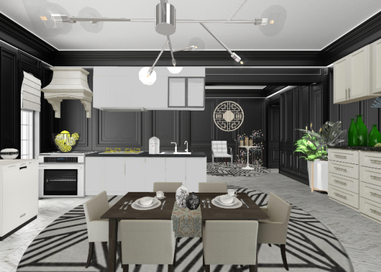 Blanco y negro en la cocina Design Rendering