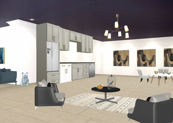 Cocina sala de estar y comedor Design Rendering