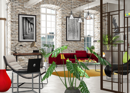 Industrial modern living room Design Rendering