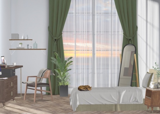 greenish bedroom Design Rendering