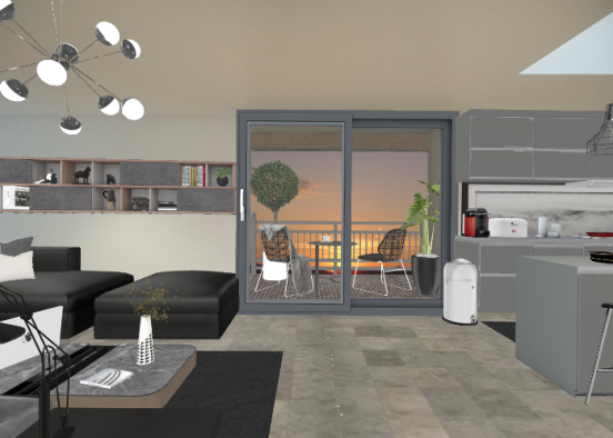 Living room with small balcony Design Rendering