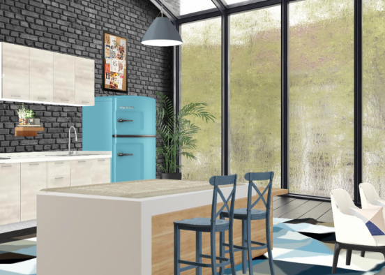 blue kitchen Design Rendering