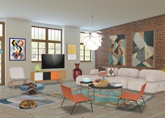 Retro styled livingroom Design Rendering
