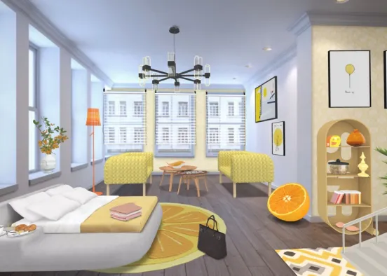 Yellow one bedroom apartment Design Rendering