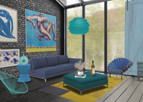 blue livingroom  Design Rendering
