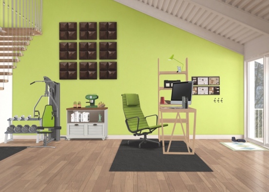 Studio & Gym in one, crisp greens 🍀 Design Rendering