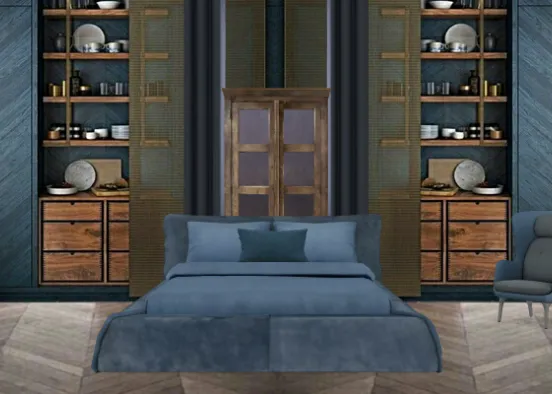 Wood and Blue room Design Rendering