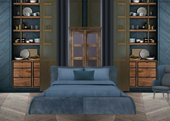 Wood and Blue room Design Rendering