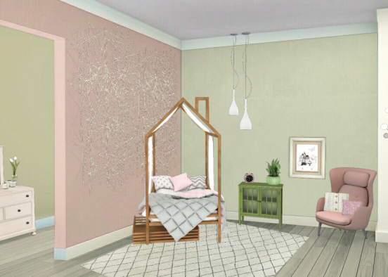 Green and pink bedroom  Design Rendering