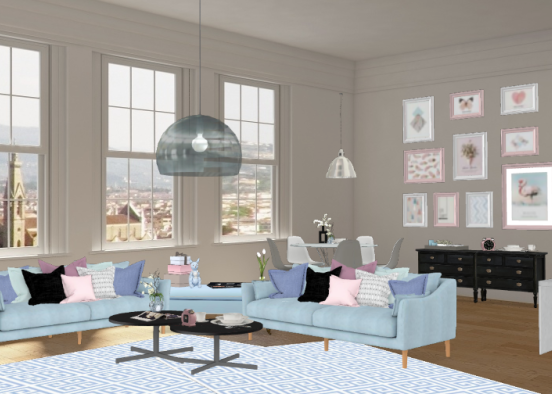 Blue white & pink room Design Rendering