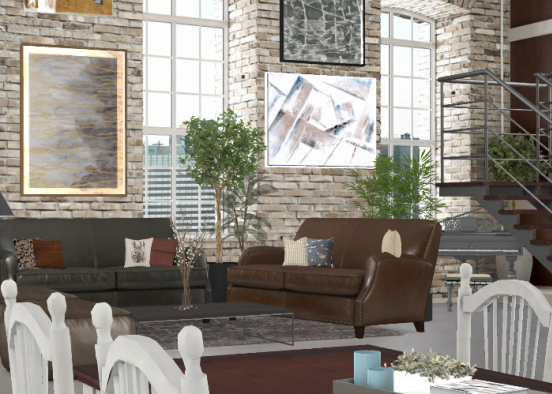Neutral theme living room  Design Rendering