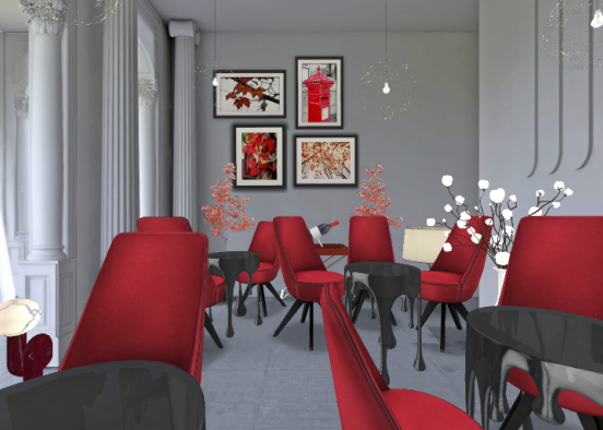 Red and white theme cafe ❤️ Design Rendering