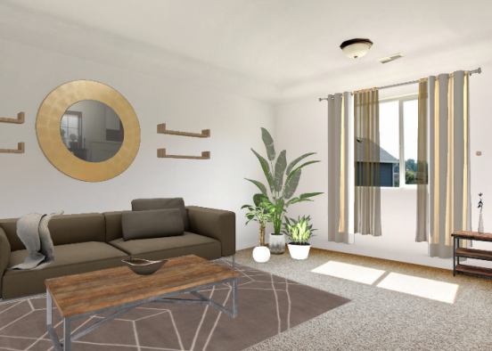 Brown/wood themed living room Design Rendering