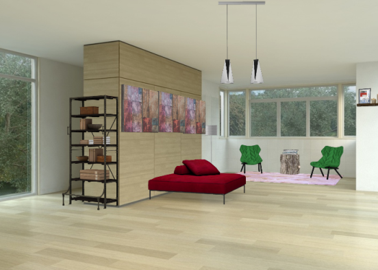 Pop of colour home library Design Rendering