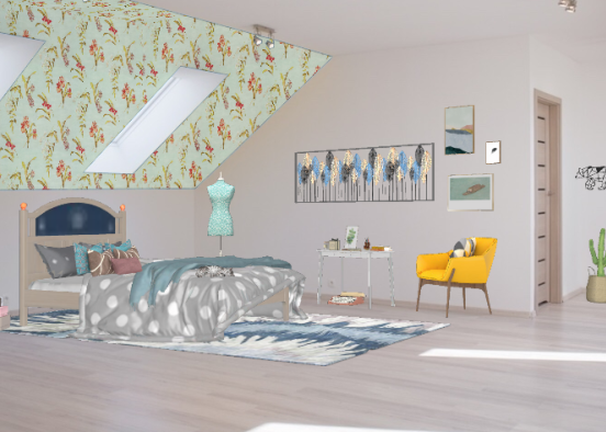 pastel colored bedroom Design Rendering