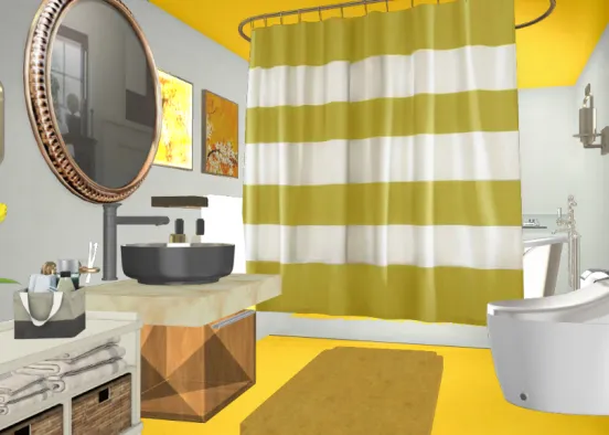 yellow gold and white bathroom Design Rendering